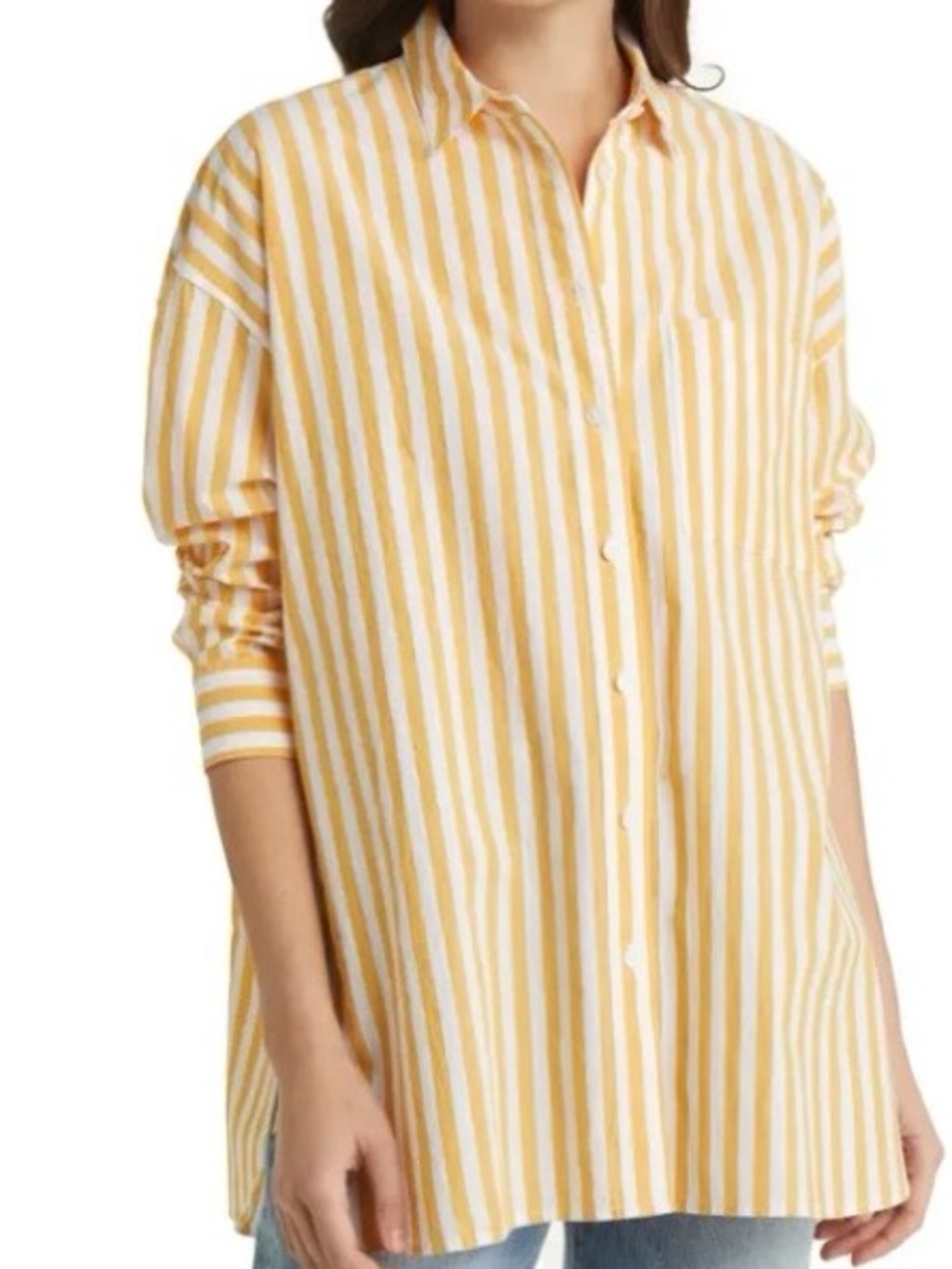 Madewell The Signature Poplin Springy Stripe Oversize Button-Up Autumn Wheat S